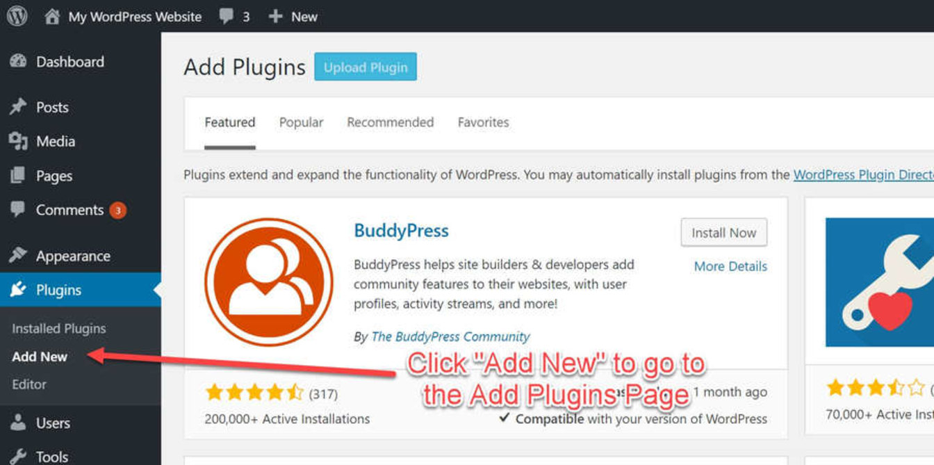 In WordPress, click 'Add New' under the Plugins menu.
