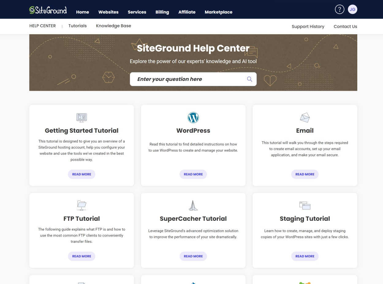 SiteGround Client area: Help Center