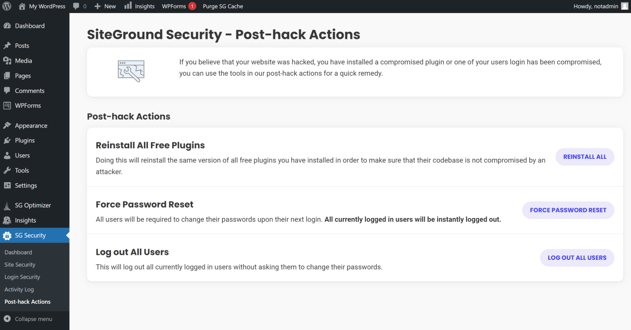 SiteGround Security Plugin: Post-hack actions