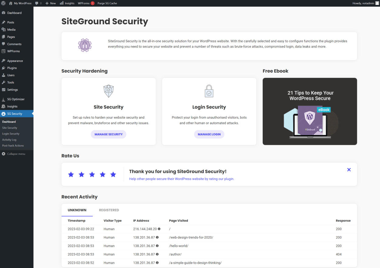 SiteGround Security Plugin
